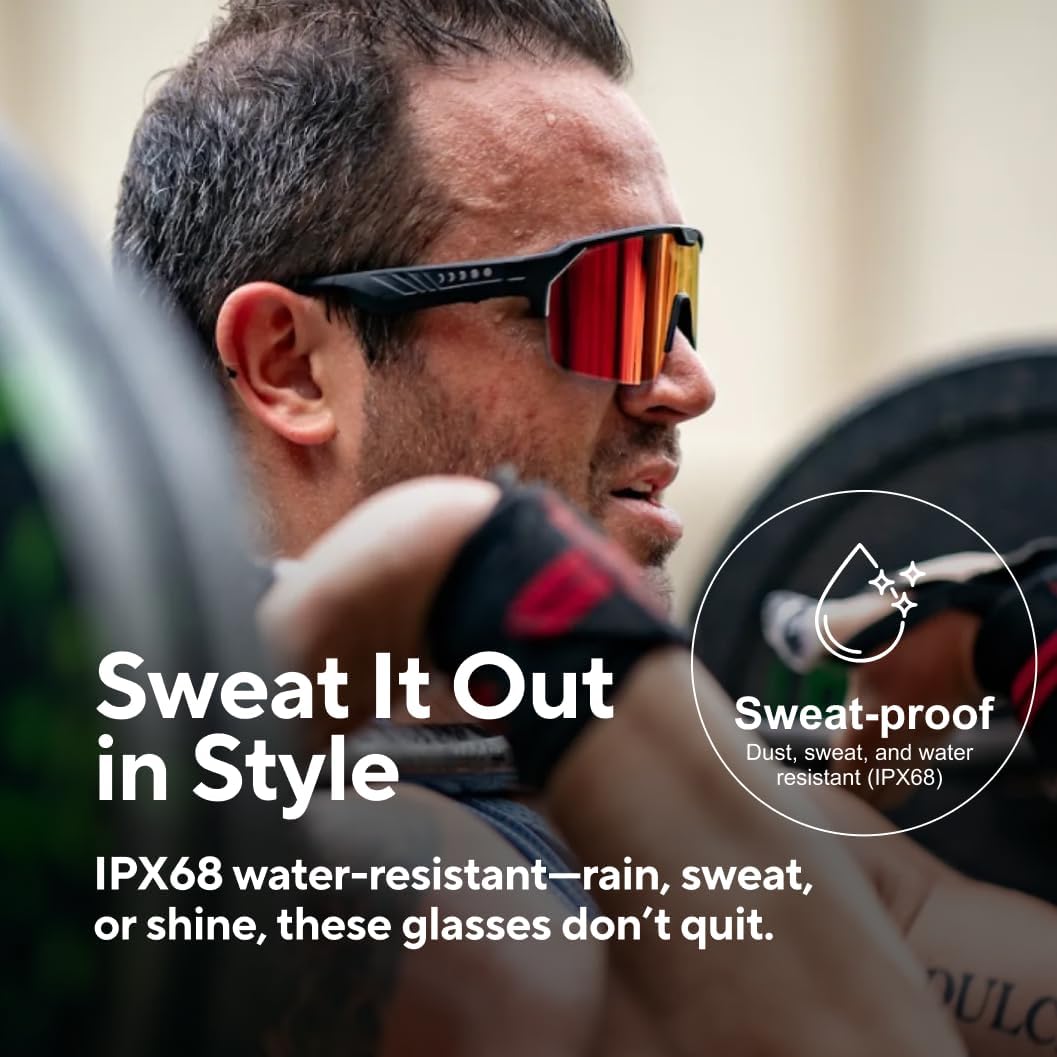 CHAMELO Music Shield Smart Audio Sunglasses – Matte Black Frame, Fire Lenses | Open-Ear Bluetooth Glasses for Men & Women with Electronic Tint Control, Sweat Proof, Sports Eyewear, 100% UV Protection