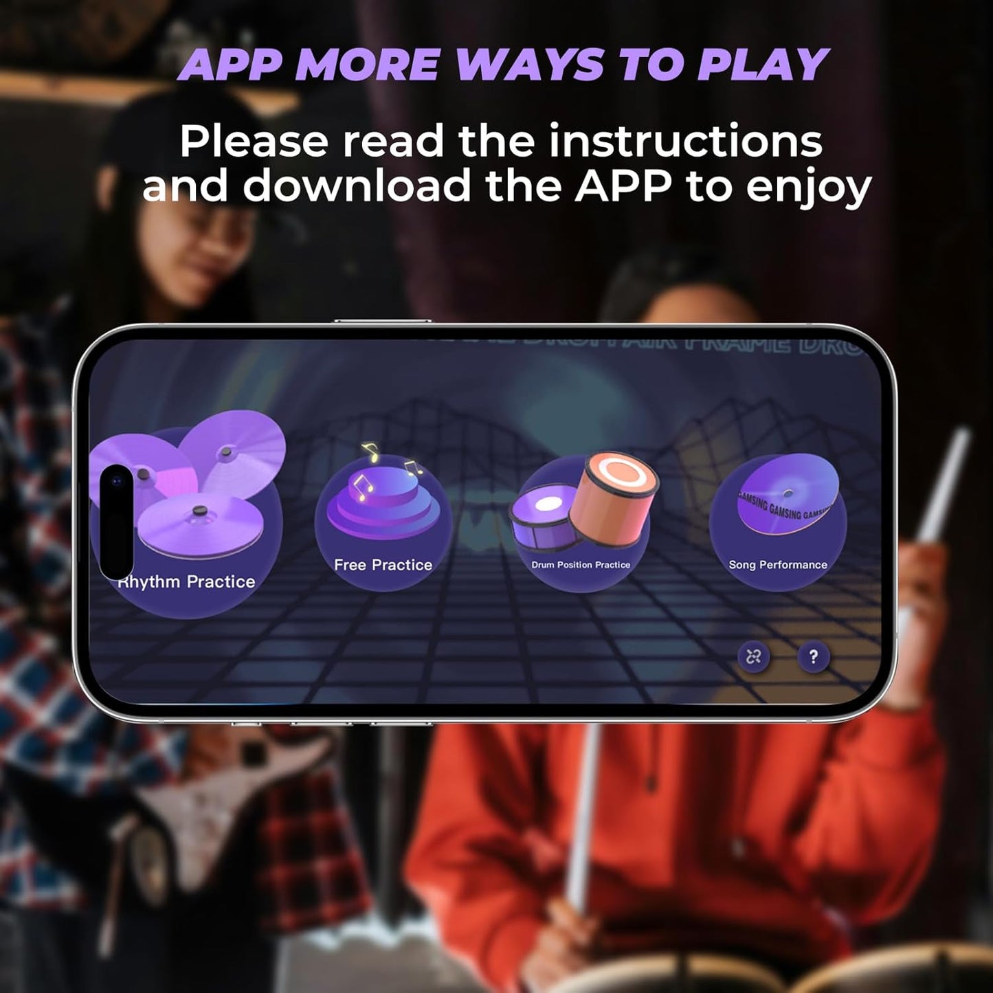 Air Drum Electronic Drum Set - Portable Electric Air Drum Set With 3.5mm Input, Air Drumsticks Pedals Lessons & Games, Bag, Pedal, Lanyard - Gamsing Official Genuine