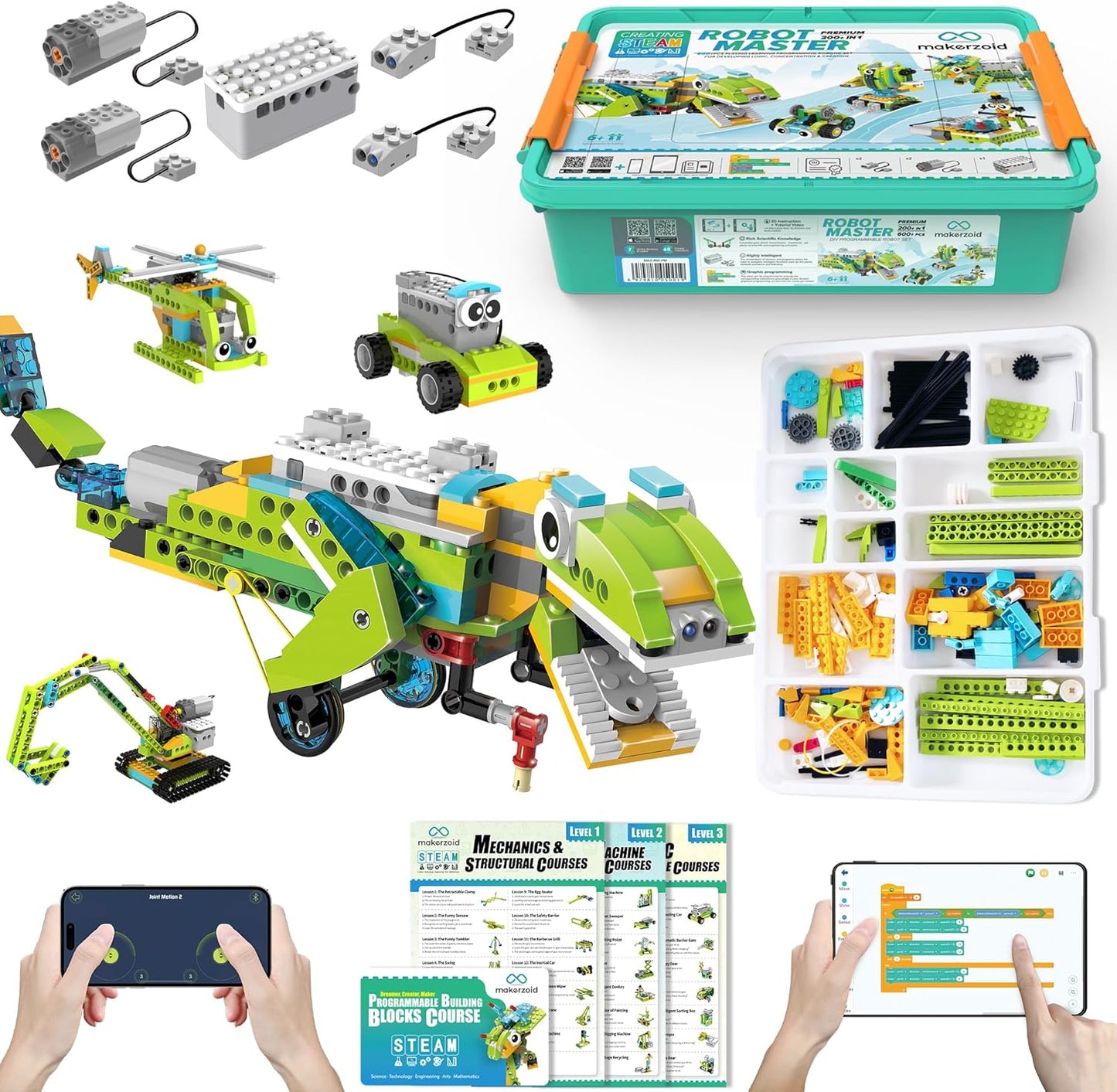 Makerzoid Robot Master Kit 2 Sets, Robots Sets of Coding Robots Kit & Building Blocks Set, Educational Gift for Brothers/Sisters Ages 6+